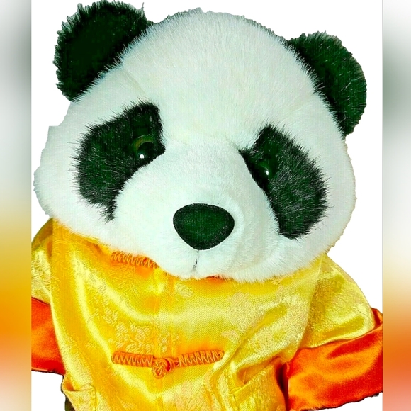 Panda BAB Plush, Vintage World Wildlife Fund, Yellow Satin Chinese Outfit 12" - Picture 3 of 8